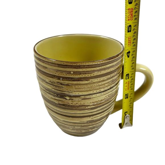 2 Thomson Pottery BIRCH Mugs Textured Striped Farmhouse Rustic Yellow Brown - Picture 11 of 12